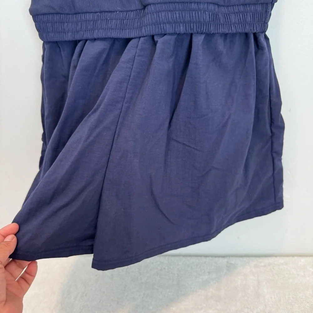 LL BEAN womens 1 pc SWIM SWIMMING SUIT SHORTS dark blue stripe BRA TOP size 14R